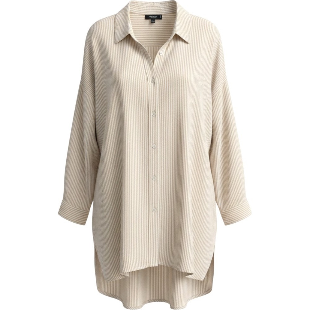 Premise Studio Womens 3X Tan White Striped High Low Button Down Tunic Top